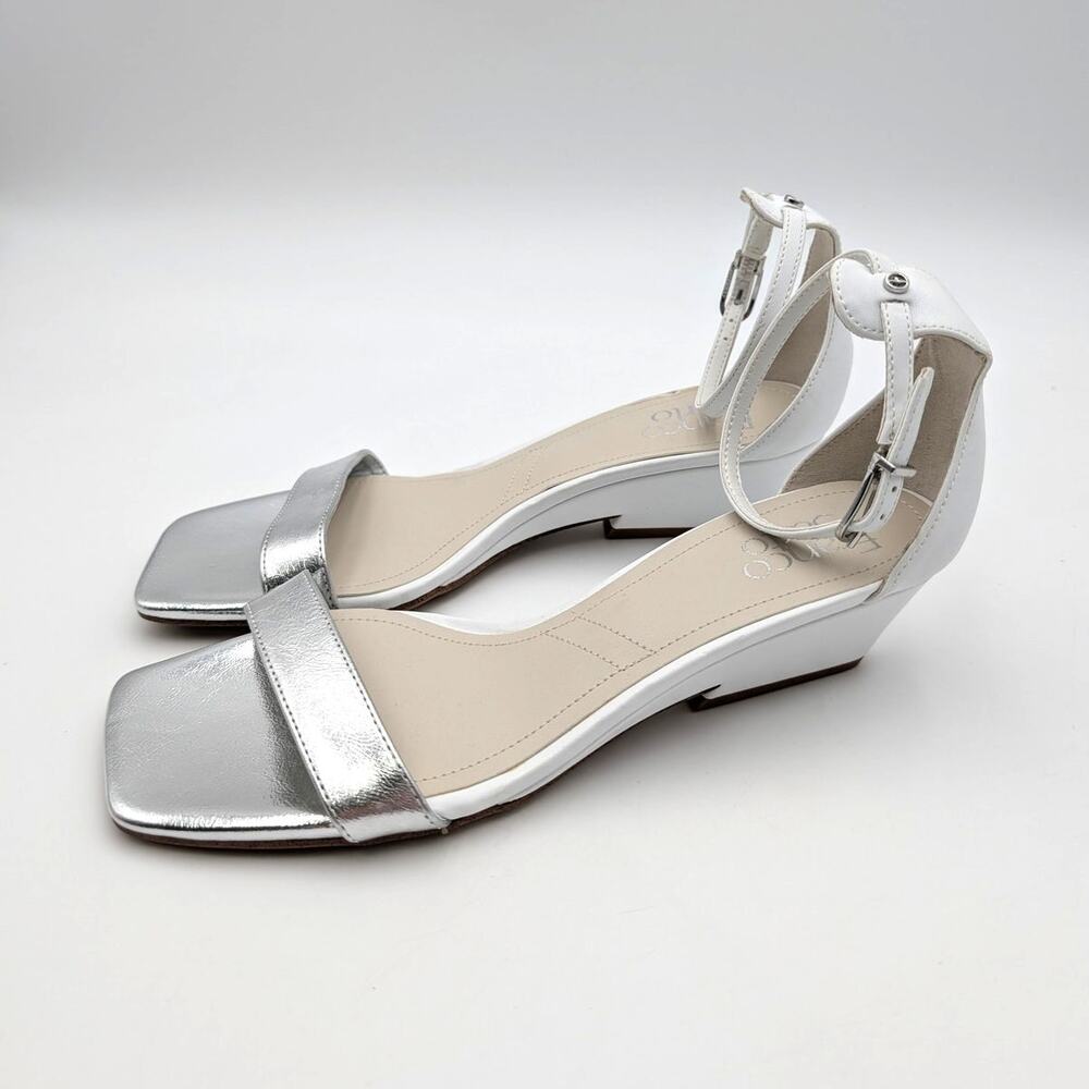 Franco Sarto Sadie Wedge Sandals Women's White/Silver Metallic Size US8M EU38.5